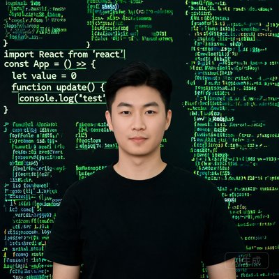 斗球创始人张毅，短发，穿深色T恤，背景是一面代码墙